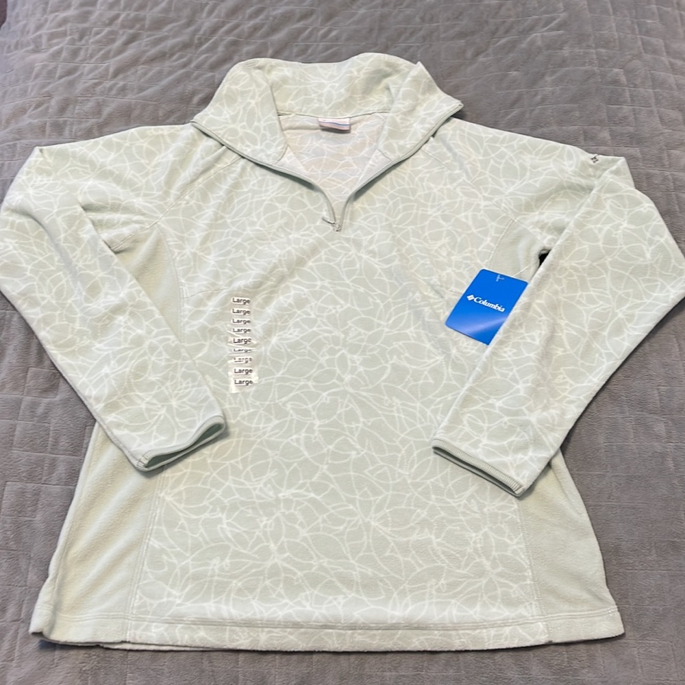 NWT Columbia Fleece Sweatshirt, Pullover, 1/4 Zip, Light Green, Floral, Size L